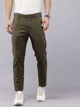 Men's Olive Cotton Caribbean Slim Fit Solid 5 Pocket Cross Pocket Trouser